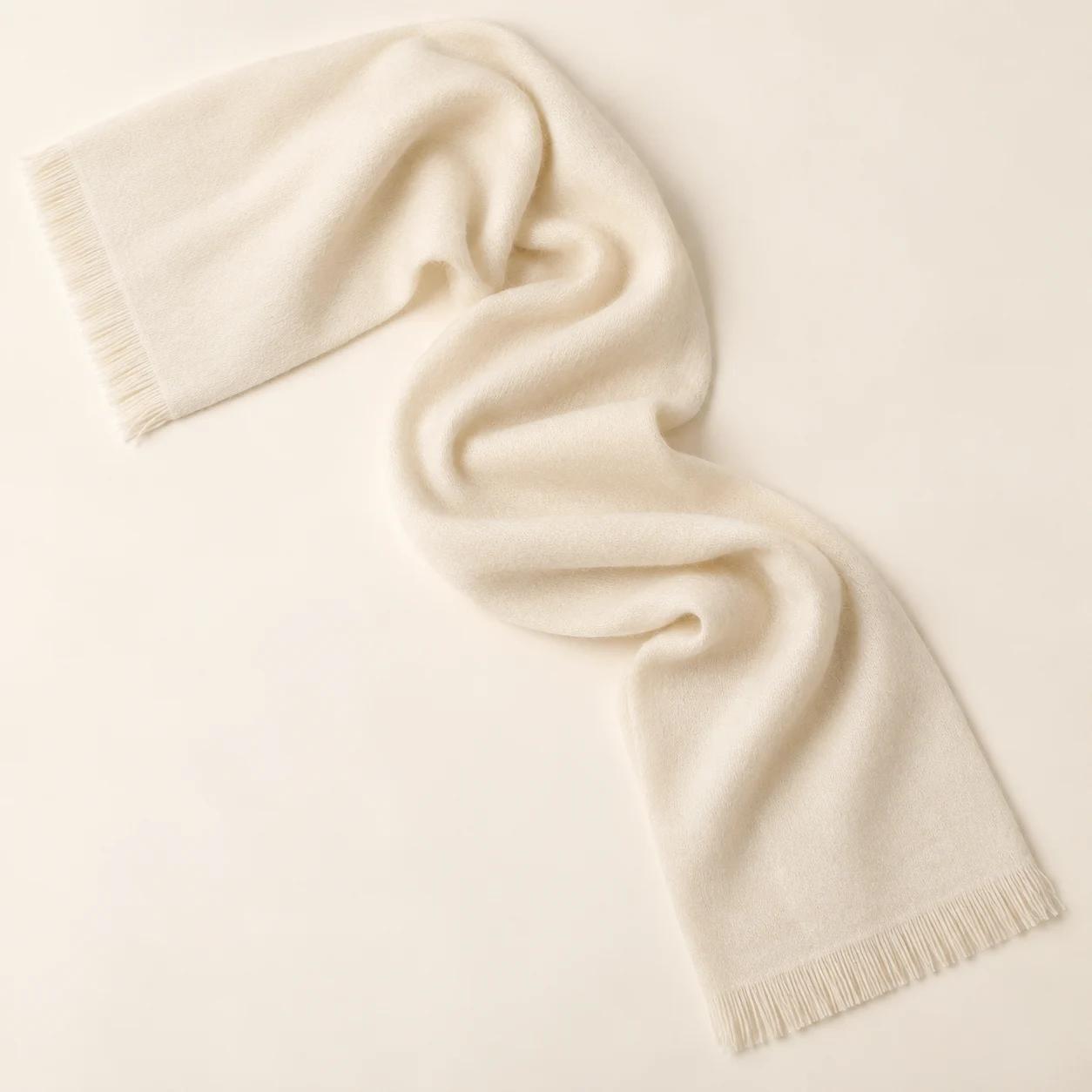 Quiet Ivory Cashmere Scarf in Ivory, cashmere texture and complete design