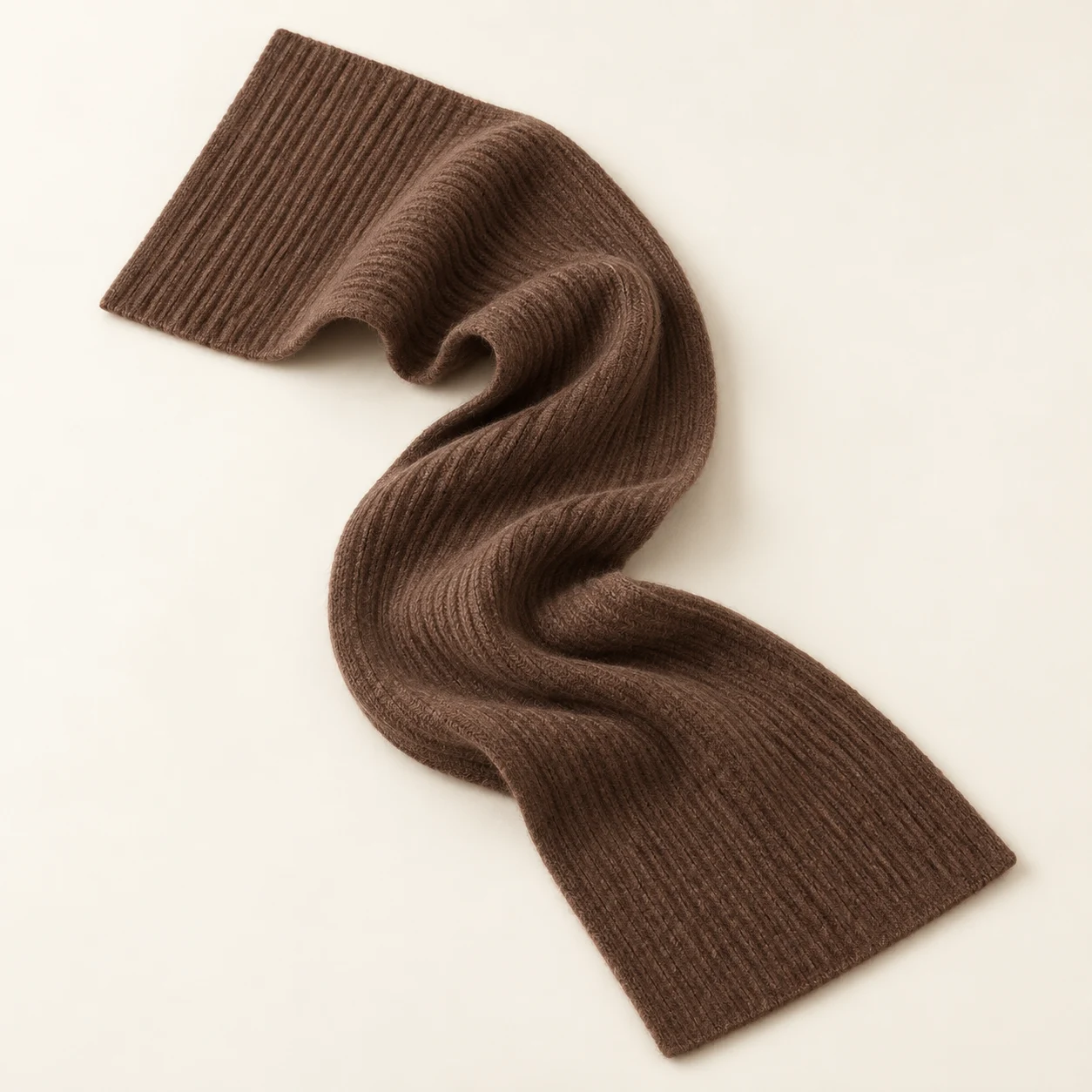 Cocoa Lines Ribbed Cashmere Scarf in Cocoa, cashmere texture and complete design