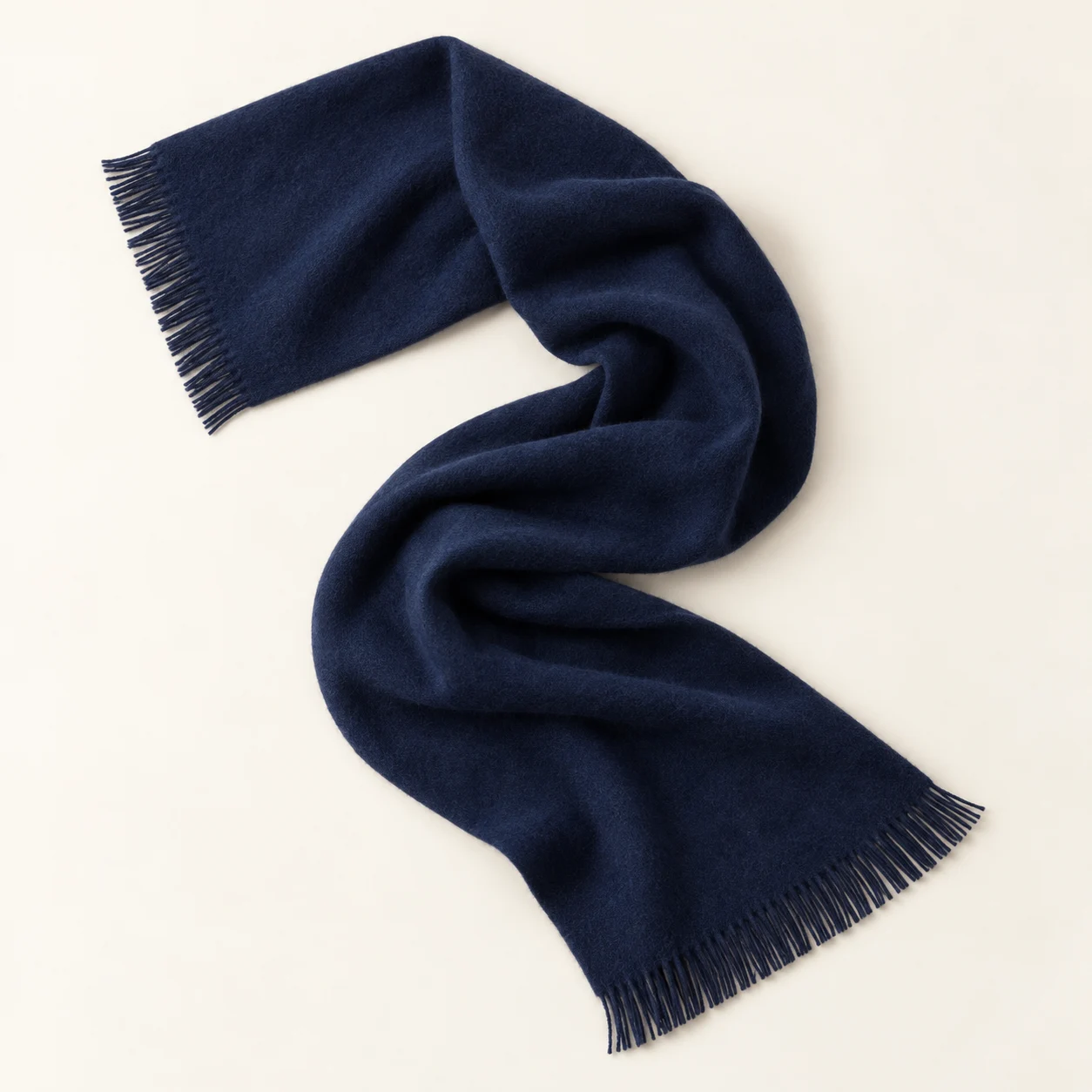 Midnight Ink Cashmere Scarf in Navy, cashmere texture and complete design